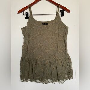 Jessica Simpson - Navy Green Floral Lace Spaghetti Strap Blouse - Size Large